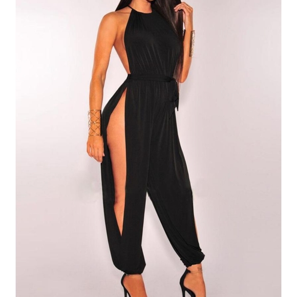 Pants - *1 XL left* Black Side Slit Jumpsuit w/ Belt